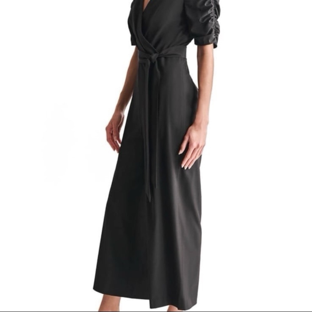 DKNY Black Wrap Jumpsuit Size 12 NWT Wide Leg Belted - Picture 3 of 5